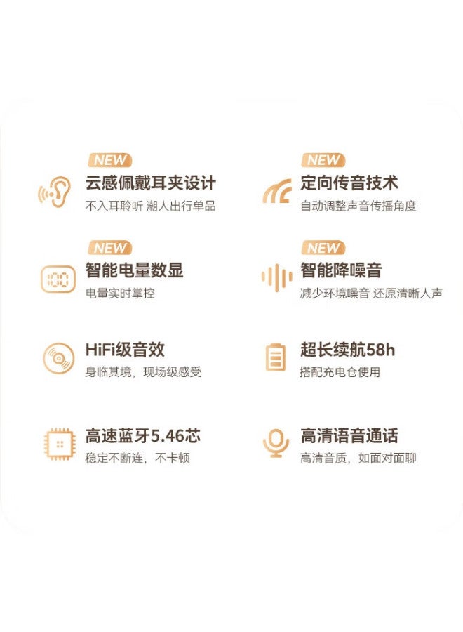 Bkayp Bluetooth Earphones, Over-Ear Style, True Wireless, Ultra-Long Battery Life, High Capacity, Excellent Sound Quality, Suitable For Sports, Driving, Running, Cycling, Compatible With Vivo, Huawei, Redmi, Oppo, Apple [Skin Color] - Image 2