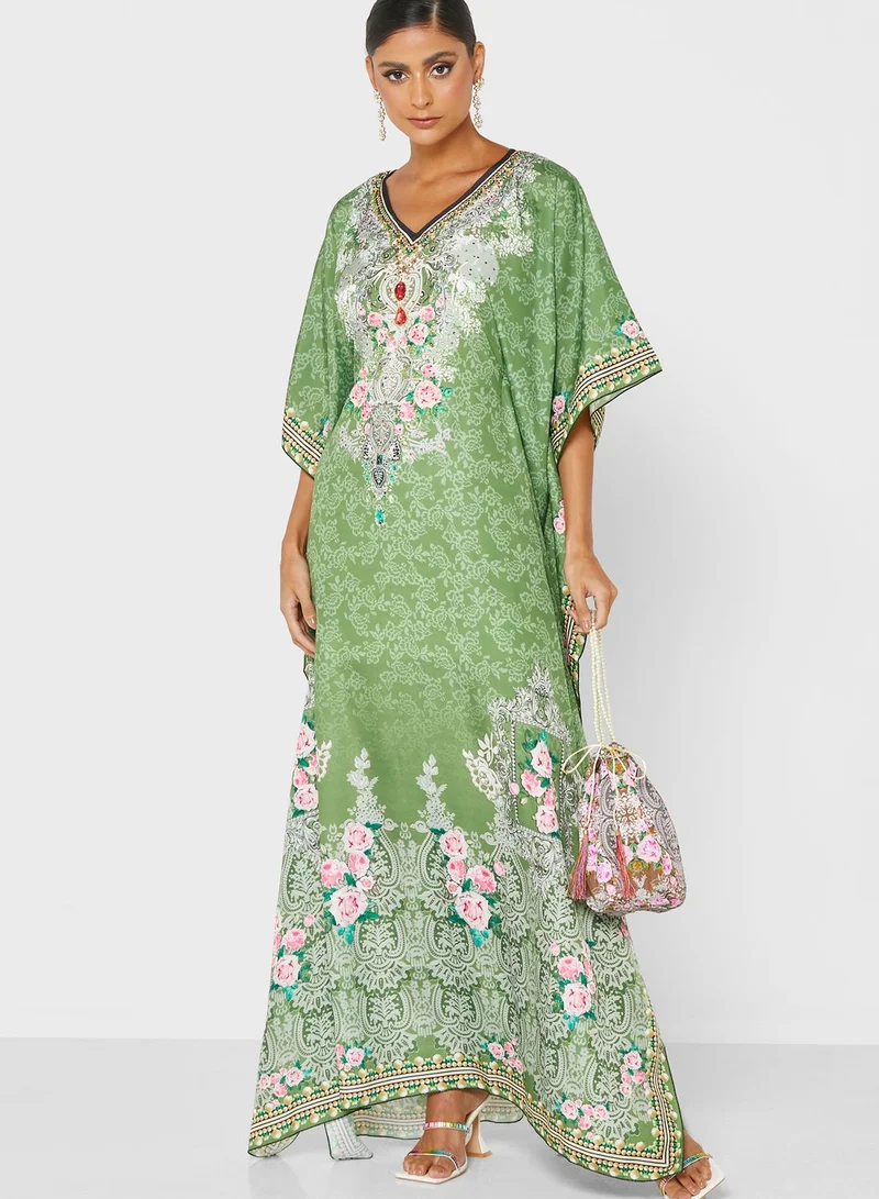 ARABIAN CLOSET Printed Kaftan With Pouch