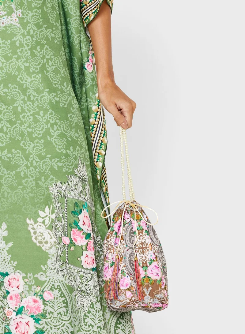 ARABIAN CLOSET Printed Kaftan With Pouch