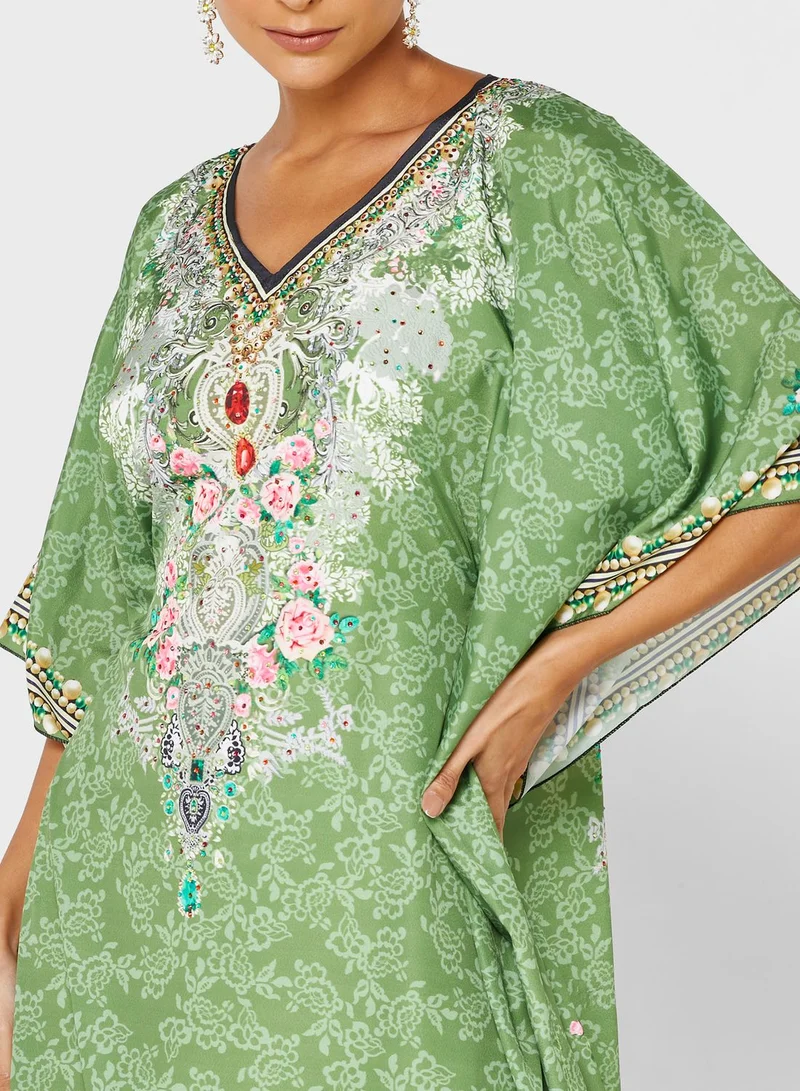 ARABIAN CLOSET Printed Kaftan With Pouch