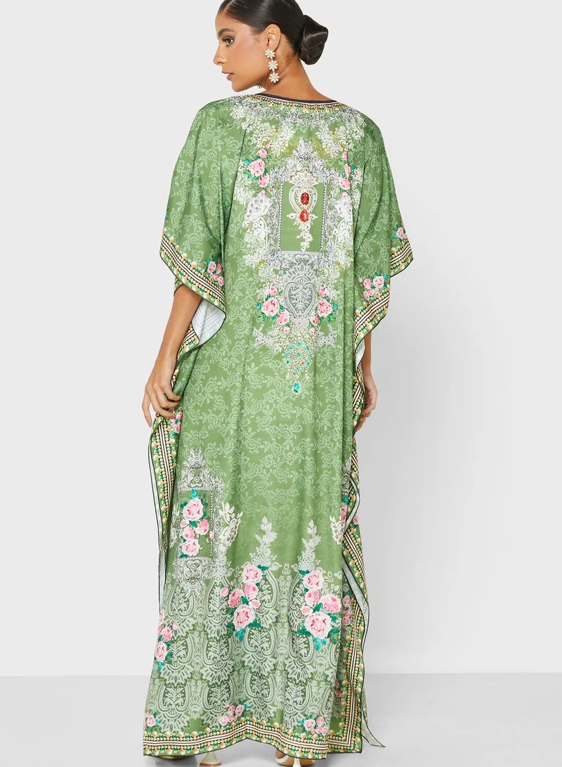 ARABIAN CLOSET Printed Kaftan With Pouch