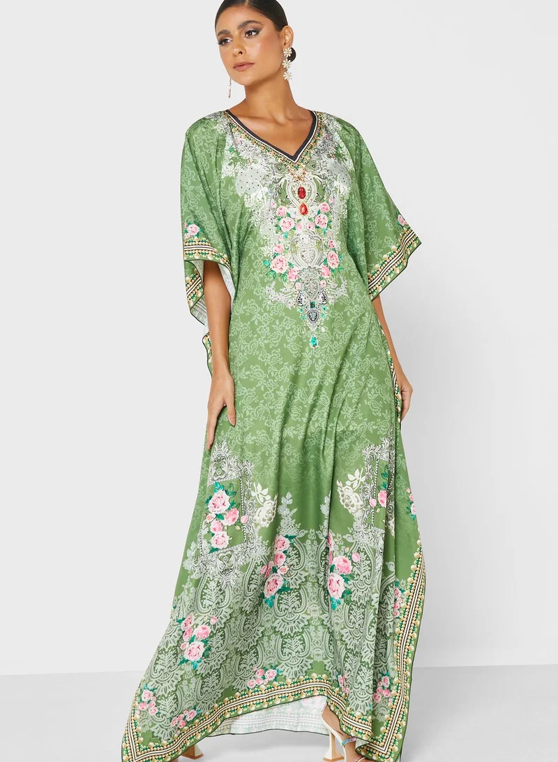ARABIAN CLOSET Printed Kaftan With Pouch