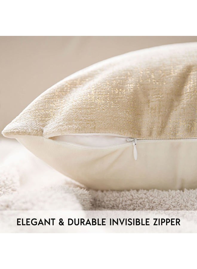 Phantoscope Pack of 2 Sparkling Velvet Decorative Solid Throw Decorative Pillow Cover Soft Gold Glitter Square Cushion Cover Pillowcase for Couch Bed and Chair, Beige, 20 x 20 inches, 50 x 50 cm - Image 3