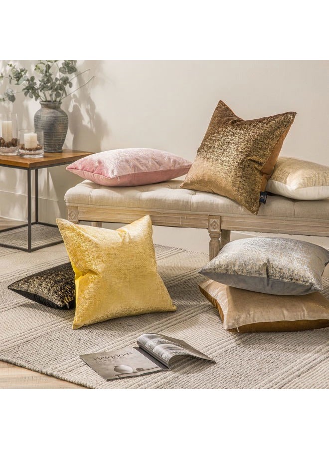 Phantoscope Pack of 2 Sparkling Velvet Decorative Solid Throw Decorative Pillow Cover Soft Gold Glitter Square Cushion Cover Pillowcase for Couch Bed and Chair, Beige, 20 x 20 inches, 50 x 50 cm - Image 5