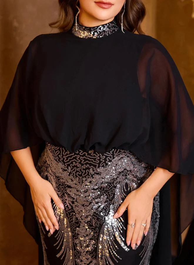 Unithorse  Plus Size Black Sequin A-Line Maxi Dress for Women | Best Price UAE