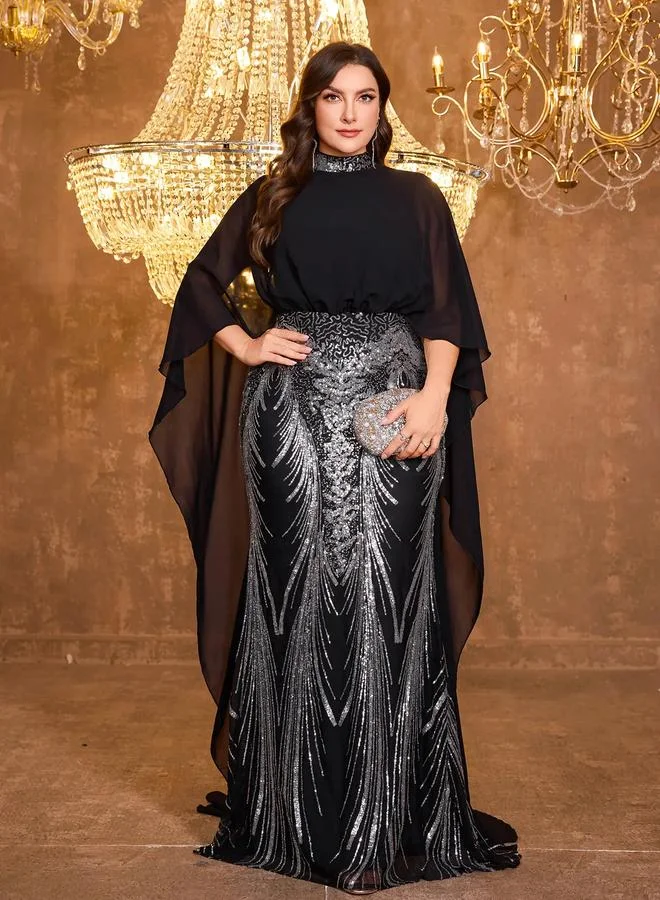 Unithorse  Plus Size Black Sequin A-Line Maxi Dress for Women | Best Price UAE