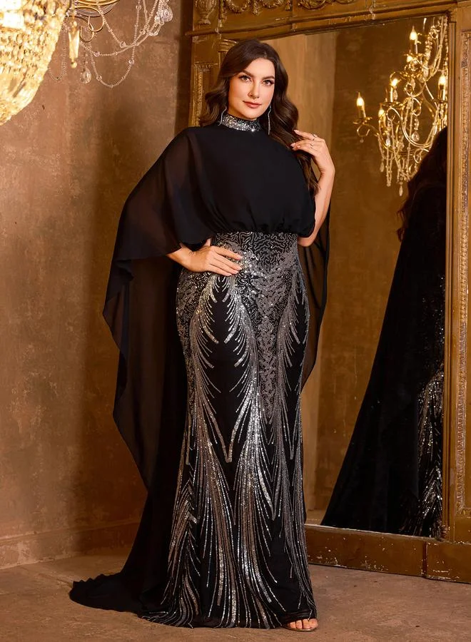 Unithorse  Plus Size Black Sequin A-Line Maxi Dress for Women | Best Price UAE