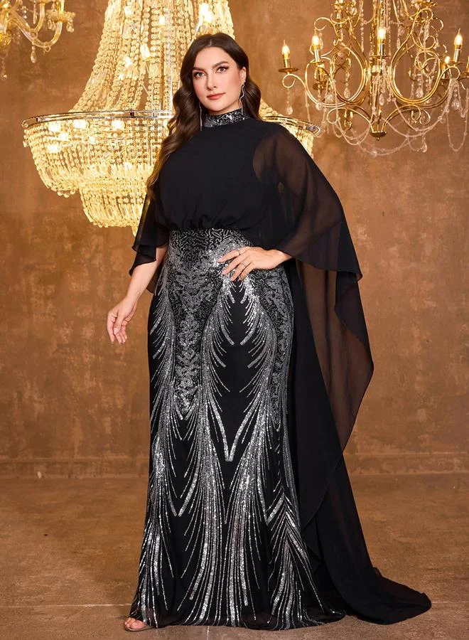 Unithorse  Plus Size Black Sequin A-Line Maxi Dress for Women | Best Price UAE
