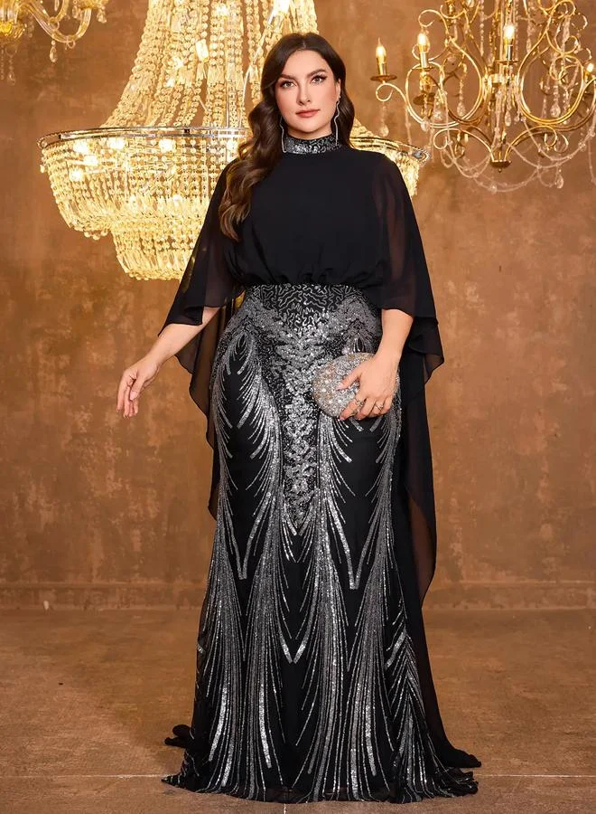 Unithorse  Plus Size Black Sequin A-Line Maxi Dress for Women | Best Price UAE