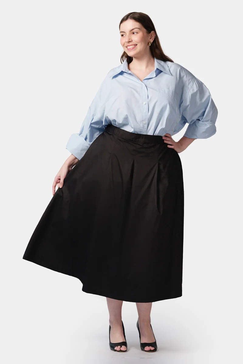 فيرجيو Solid Cotton Midi Plus Size Skirt With Pleat Detail for Women
