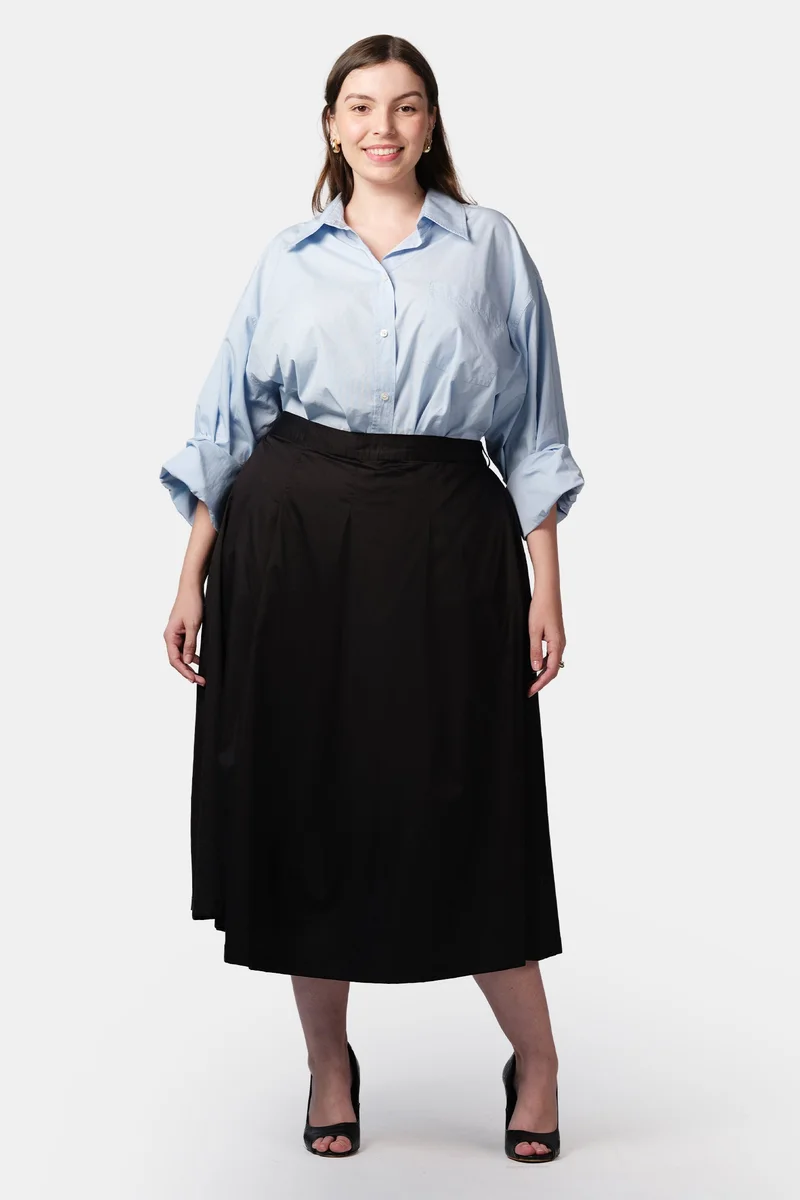 فيرجيو Solid Cotton Midi Plus Size Skirt With Pleat Detail for Women