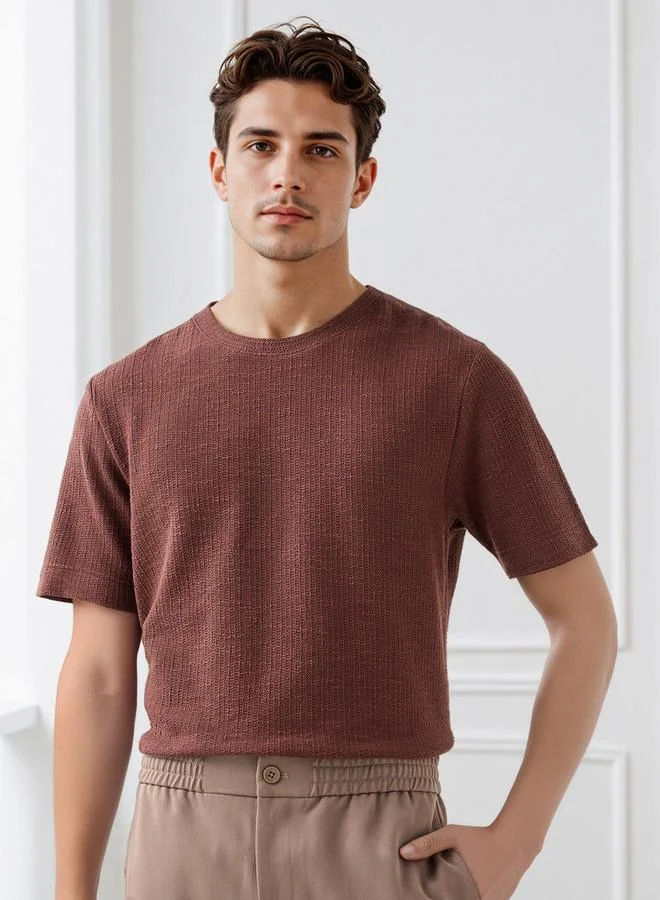 Iconic Iconic Men Regular Fit Crew Neck Short Sleeves Honeycomb Textured T-shirt