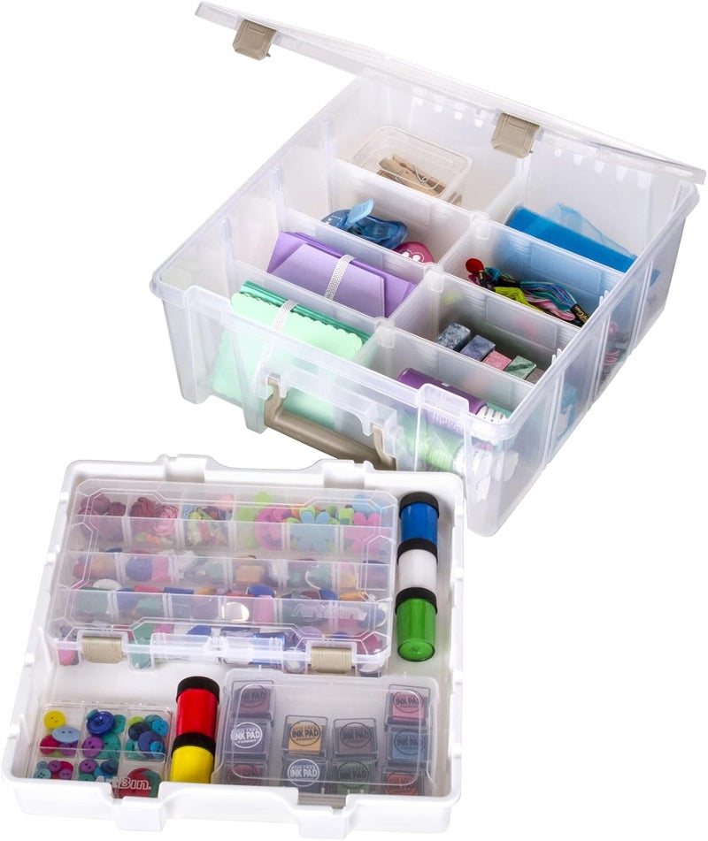 ArtBin 6899AZ Super Satchel Double Deep with Lift-Out Tray Storage Container, Portable Arts & Crafts Organizer with Removable Dividers, Clear - Image 4
