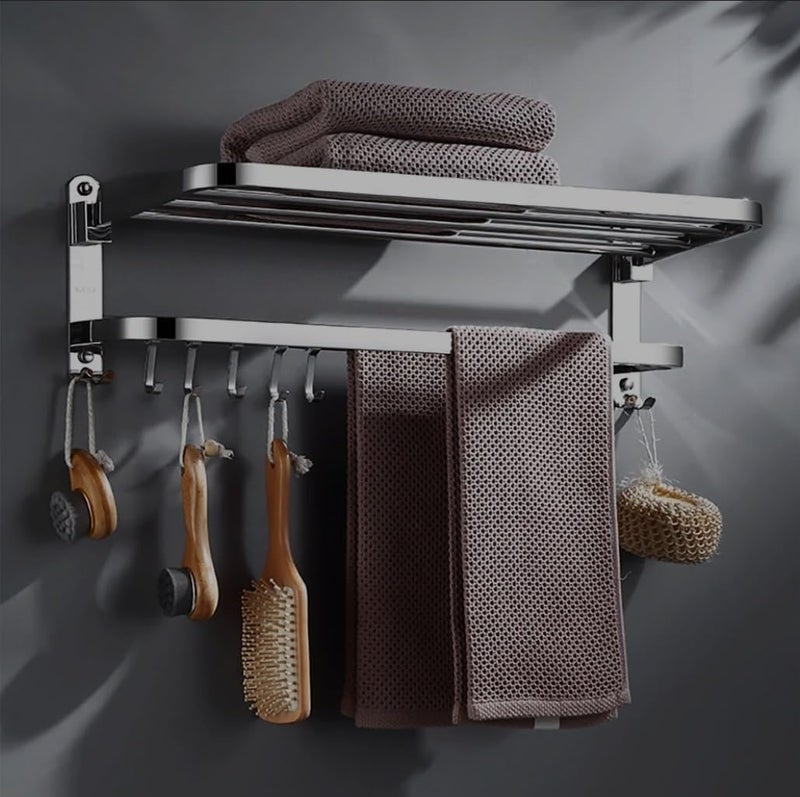 Well Set حامل مناشف قابل للطي من الفولاذ المقاوم للصدأ بطول 24 بوصة للحمام - حامل مناشف أنيق، متين، موفر للمساحة - مجموعة ملحقات الحمام المثالية للمنزل (24 بوصة، كروم، قابل للطي) - Image 1