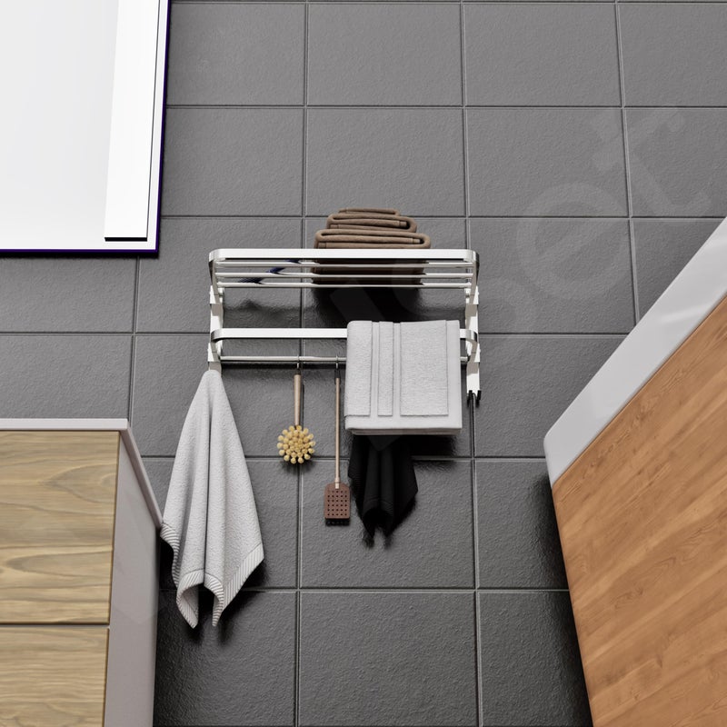 Well Set حامل مناشف قابل للطي من الفولاذ المقاوم للصدأ بطول 24 بوصة للحمام - حامل مناشف أنيق، متين، موفر للمساحة - مجموعة ملحقات الحمام المثالية للمنزل (24 بوصة، كروم، قابل للطي) - Image 4