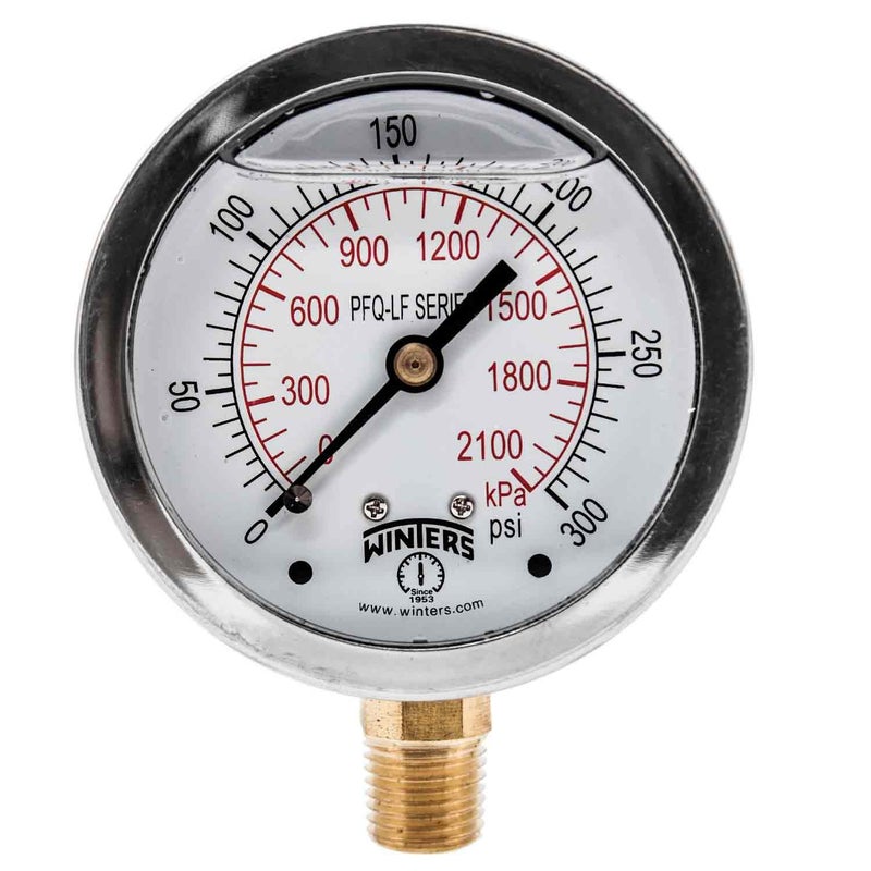 Winters Instruments Winters 2-1/2" Dial Size, Liquid Filled Pressure Gauge, Potable Brass Internals, 304 Stainless Steel Case, Dual Scale 0-300 psi/kPa, 1.5% Acc, 1/4" NPT Bottom Mount, Drinking Water Pressure Gauge - Image 4