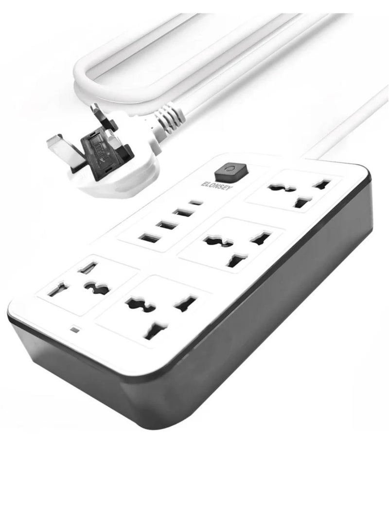 شريط طاقة بسلك تمديد بطول 3 أمتار مزود بـ 4 مقابس عالمية ومنفذي USB - Image 1