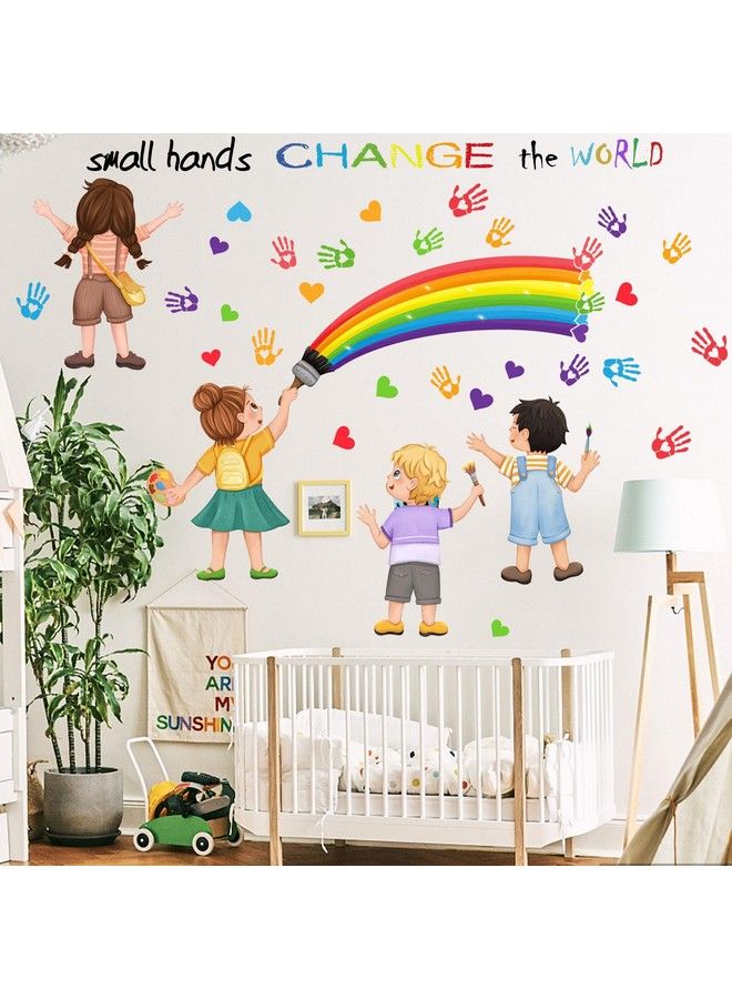 CANIPHA 2Pcs Rainbow Wall Decals Wall Stickers For Kids Inspirational Quotes Small Hands Change The World Playroom School Classroom Nursery Preschool Wall Stickers Girls Bedroom Wall Stickers Decor  - Image 4