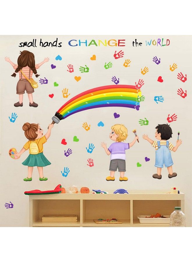 CANIPHA 2Pcs Rainbow Wall Decals Wall Stickers For Kids Inspirational Quotes Small Hands Change The World Playroom School Classroom Nursery Preschool Wall Stickers Girls Bedroom Wall Stickers Decor  - Image 3
