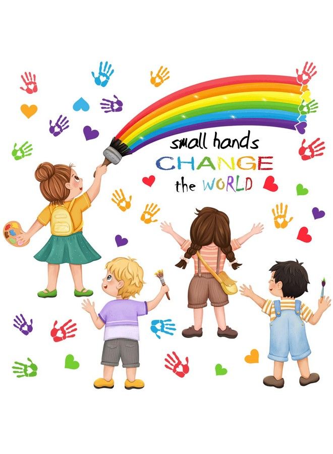 CANIPHA 2Pcs Rainbow Wall Decals Wall Stickers For Kids Inspirational Quotes Small Hands Change The World Playroom School Classroom Nursery Preschool Wall Stickers Girls Bedroom Wall Stickers Decor  - Image 1