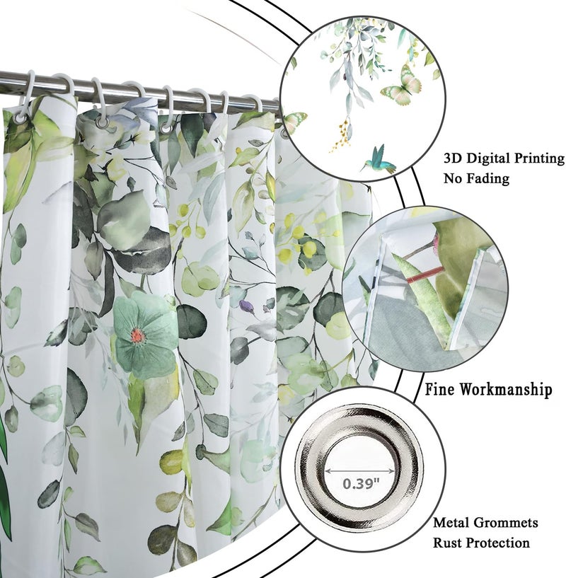 Caheansi Spring Shower Curtain, Colorful Flower Hummingbirds Butterflies Green Watercolor Leaf Botanical Bathroom Curtain Waterproof Fabric Machine Washable with Hooks, 72" Wx72 L - Image 5