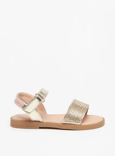 Flora Bella By Shoexpress Girl's Stone Embellished Sandals With Hook And Loop Closure