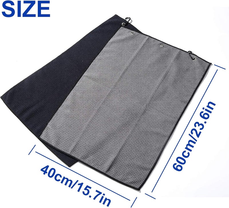 Fpxnb 2 Pack 16" x 24" Tri-fold Golf Towel Set, Microfiber Fabric Waffle Pattern Towels, Heavy Duty Carabiner Clip (2 Pcs, 2 Colors) - Image 2