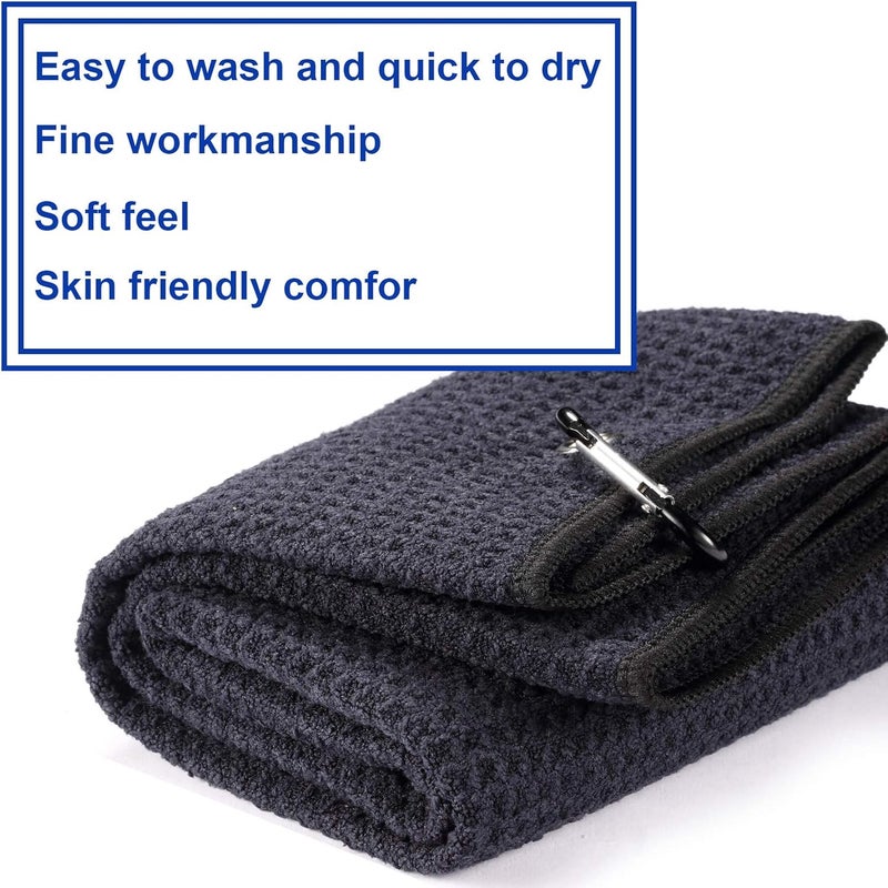 Fpxnb 2 Pack 16" x 24" Tri-fold Golf Towel Set, Microfiber Fabric Waffle Pattern Towels, Heavy Duty Carabiner Clip (2 Pcs, 2 Colors) - Image 5