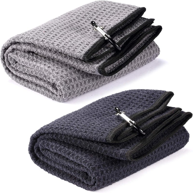 Fpxnb 2 Pack 16" x 24" Tri-fold Golf Towel Set, Microfiber Fabric Waffle Pattern Towels, Heavy Duty Carabiner Clip (2 Pcs, 2 Colors) - Image 1