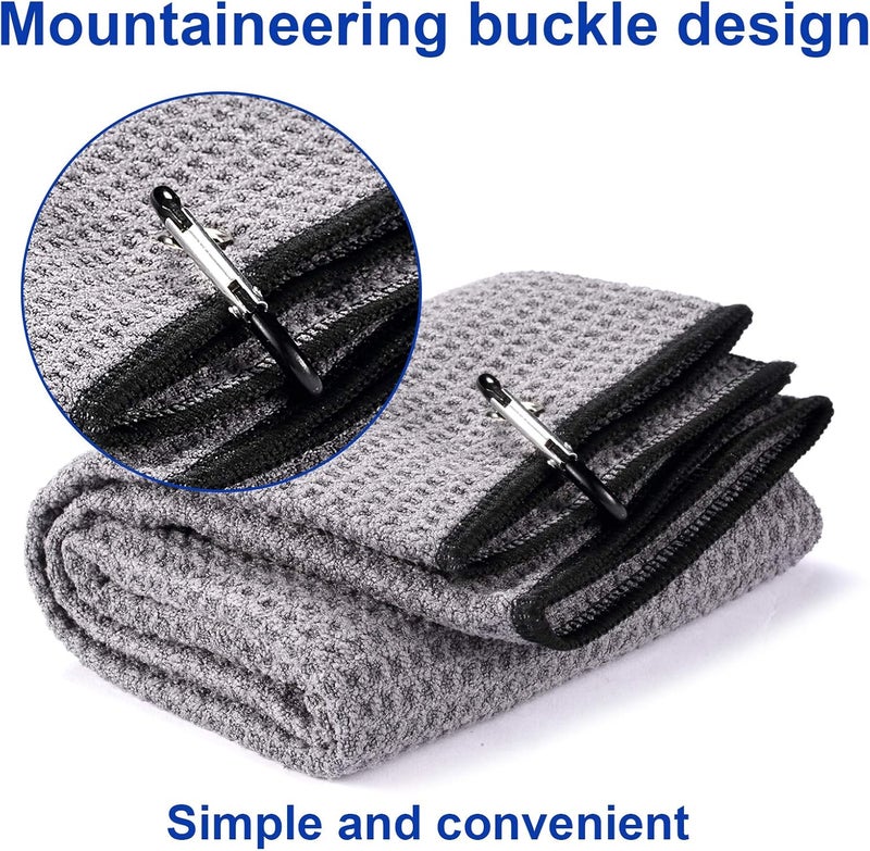 Fpxnb 2 Pack 16" x 24" Tri-fold Golf Towel Set, Microfiber Fabric Waffle Pattern Towels, Heavy Duty Carabiner Clip (2 Pcs, 2 Colors) - Image 3