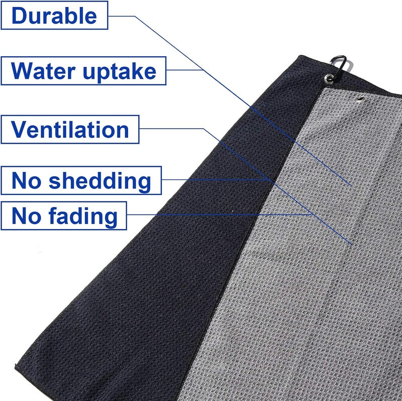 Fpxnb 2 Pack 16" x 24" Tri-fold Golf Towel Set, Microfiber Fabric Waffle Pattern Towels, Heavy Duty Carabiner Clip (2 Pcs, 2 Colors) - Image 4