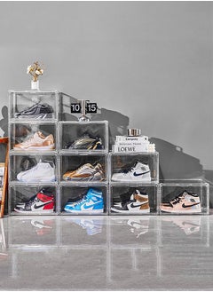CityRiya-Long Large Shoe Storage Box Clear Stackable Shoes Organizer Plastic Sneaker Storage Box for Closet Shoe Box Shoe Container Organization Shoe Rack with Magnetic Door (White 10 PCS)  - Image 1