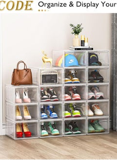 CityRiya-Long Large Shoe Storage Box Clear Stackable Shoes Organizer Plastic Sneaker Storage Box for Closet Shoe Box Shoe Container Organization Shoe Rack with Magnetic Door (White 10 PCS)  - Image 3