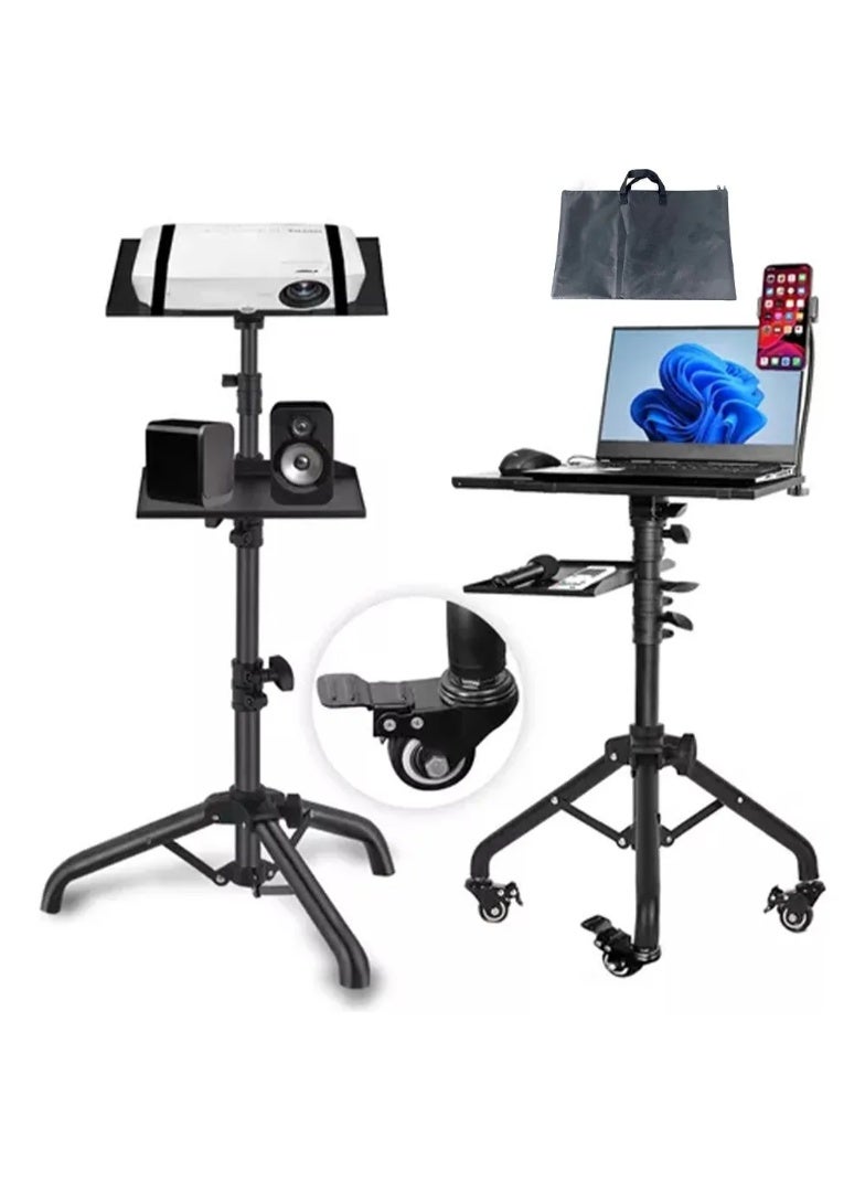 حامل بروجيكتور تلاتي بعجلات، حامل لاب توب تلاتي متحرك، حامل بروجيكتور قابل لتعديل الطول من ٢٣.٦ لـ ٥١ بوصة، حامل بروجيكتور تلاتي للمكتب والمنزل، حامل لاب توب أرضي محمول، اسود - Image 1