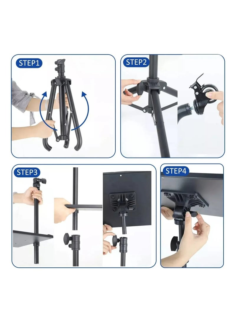 حامل بروجيكتور تلاتي بعجلات، حامل لاب توب تلاتي متحرك، حامل بروجيكتور قابل لتعديل الطول من ٢٣.٦ لـ ٥١ بوصة، حامل بروجيكتور تلاتي للمكتب والمنزل، حامل لاب توب أرضي محمول، اسود - Image 2