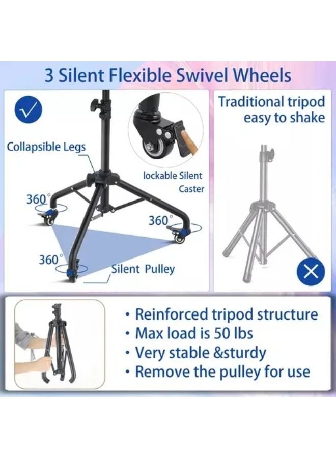 حامل بروجيكتور تلاتي بعجلات، حامل لاب توب تلاتي متحرك، حامل بروجيكتور قابل لتعديل الطول من ٢٣.٦ لـ ٥١ بوصة، حامل بروجيكتور تلاتي للمكتب والمنزل، حامل لاب توب أرضي محمول، اسود - Image 5