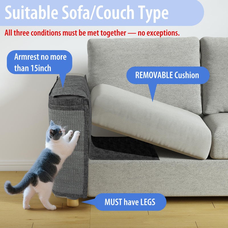 Oroonoko Reversible Cat Scratch Couch Protector Made of Natural Sisal for Ultimate Furniture Protection,Couch Protector from Cat Claws,Couch Corner Cat Scratcher, Universal Fit Both Sides(Dark Grey,1-Pack) - Image 4