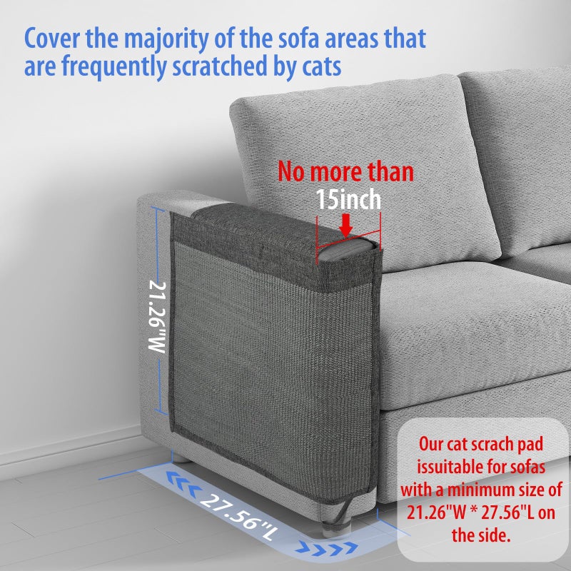 Oroonoko Reversible Cat Scratch Couch Protector Made of Natural Sisal for Ultimate Furniture Protection,Couch Protector from Cat Claws,Couch Corner Cat Scratcher, Universal Fit Both Sides(Dark Grey,1-Pack) - Image 3