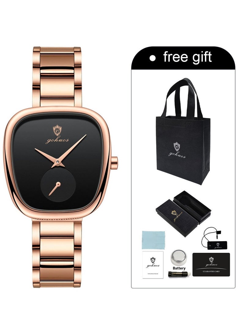 GOHUOS Women's Quartz Watch, Top Brand Luxury Fashion Ladies Stainless Steel Band Waterproof Analog Wrist Watch - 34mm - Rose Golden/Black - Mother or Girlfriend Gift & Eid Ramadan Gifts - Image 2