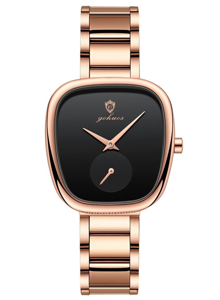 GOHUOS Women's Quartz Watch, Top Brand Luxury Fashion Ladies Stainless Steel Band Waterproof Analog Wrist Watch - 34mm - Rose Golden/Black - Mother or Girlfriend Gift & Eid Ramadan Gifts - Image 3