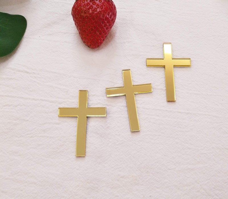 Cross Cake Decoration Acrylic Cross Cake Charm Topper Cake Decoration Acrylic Baptism Cross Cake Charm Religious Celebration Gold Mirror 2