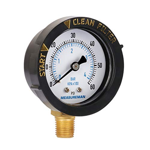 MEASUREMAN 2” Pool Filter Pressure Gauge, 60 PSI, 1/4” NPT Bottom Mount – Pool Pump Pressure Gauge for Swimming Pool, Spa, Aquarium, and Valve Filter - Image 2