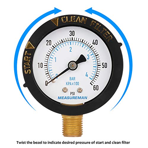 MEASUREMAN 2” Pool Filter Pressure Gauge, 60 PSI, 1/4” NPT Bottom Mount – Pool Pump Pressure Gauge for Swimming Pool, Spa, Aquarium, and Valve Filter - Image 5