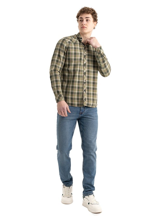 clever - Shirt Men's, Stylish, Oxford Cotton , Green , Multicolor - Image 1