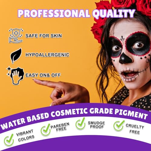 Bowitzki Face Paint Kit,42 Water Based Non Toxic Face Paint with face paint Colors,16 Glitters, 32 Stencils & 10pcs Brushes, Professional Body Face Paint Makeup For Party,Halloween,Carnival,Festival - Image 3