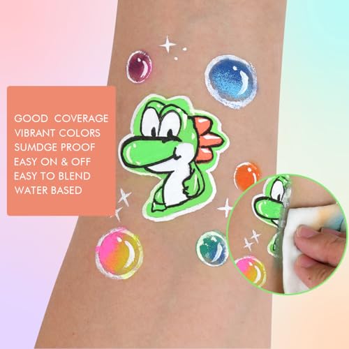 Bowitzki Face Paint Kit,42 Water Based Non Toxic Face Paint with face paint Colors,16 Glitters, 32 Stencils & 10pcs Brushes, Professional Body Face Paint Makeup For Party,Halloween,Carnival,Festival - Image 5