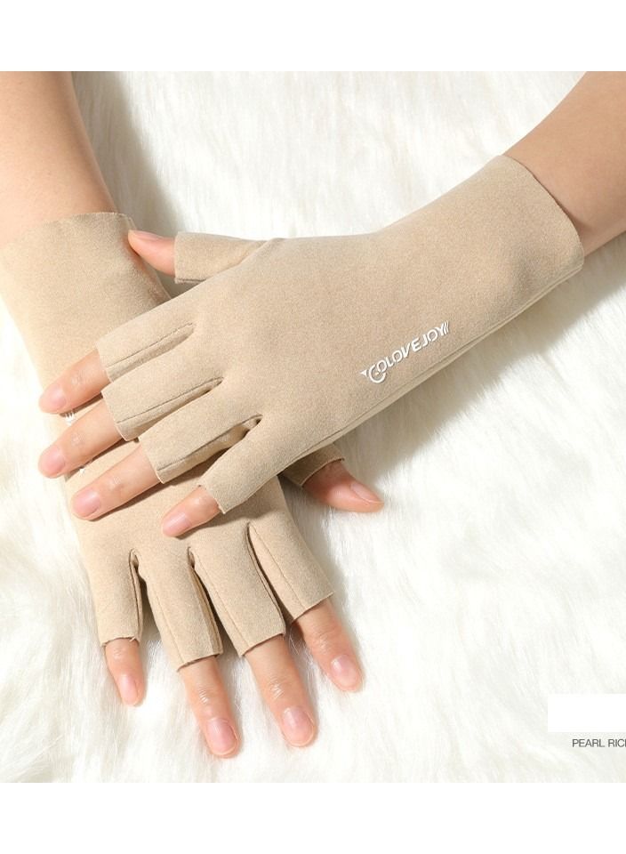 Golovejoy Women's Warm Dew Finger Trimming Thin Half Finger Gloves 