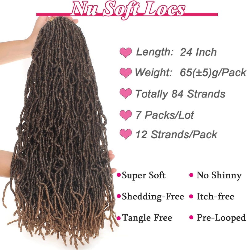 Leeven 24 Inch Omber Brown Distressed Soft Locs Crochet Hair 7 Packs Pre-looped Long Faux Locs Crochet Braids Hair 18 Strands/Pack Messy Goddess Locs Crochet Hair For Women T27# - Image 3