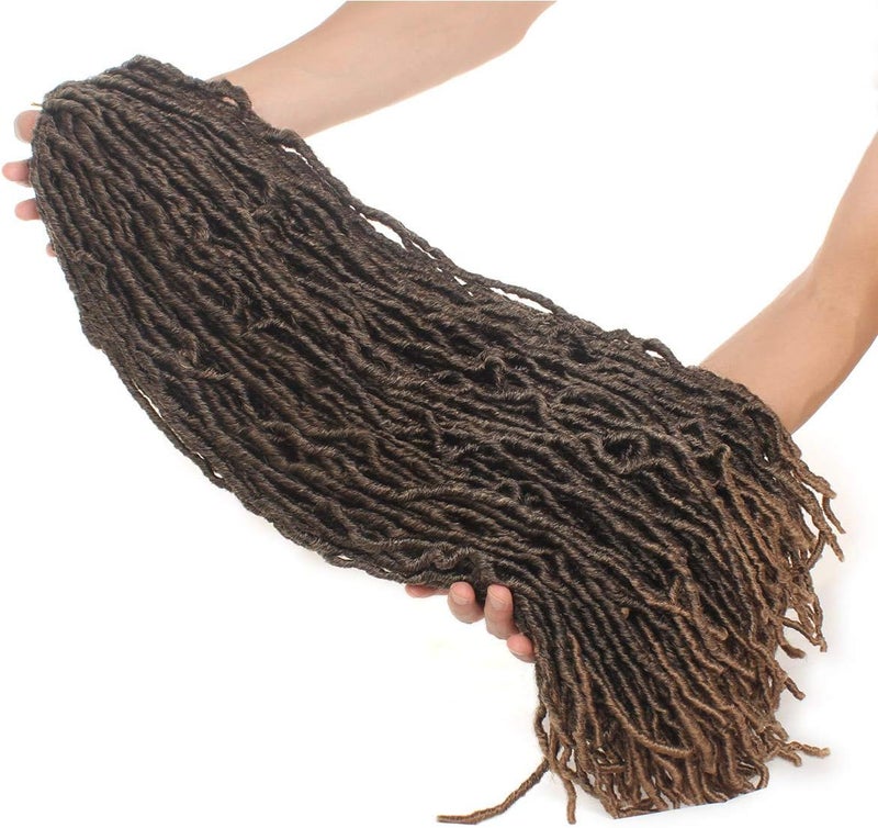 Leeven 24 Inch Omber Brown Distressed Soft Locs Crochet Hair 7 Packs Pre-looped Long Faux Locs Crochet Braids Hair 18 Strands/Pack Messy Goddess Locs Crochet Hair For Women T27# - Image 2
