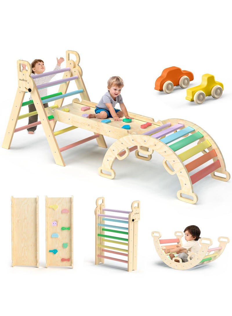 XiuWoo Toddler Climbing Frame Indoor Pikler Triangle Set 7 in 1 Rainbow Wooden Climbing Frame with Sliding Ramp Arch and Ladder Climber Montessori Climbing Toy Play Gym for Kids - Image 1